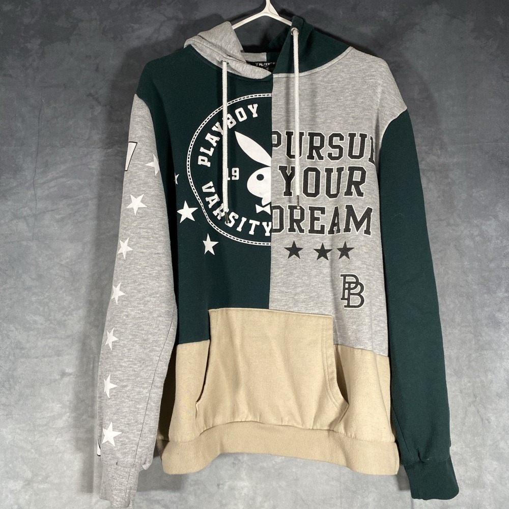 PlayBoy Varsity Pullover Hoodie‎ Colourblock Retro Men's Size M Y2K Streetwear